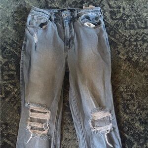 Distressed Light Blue Ripped ultra rise high  Jeans